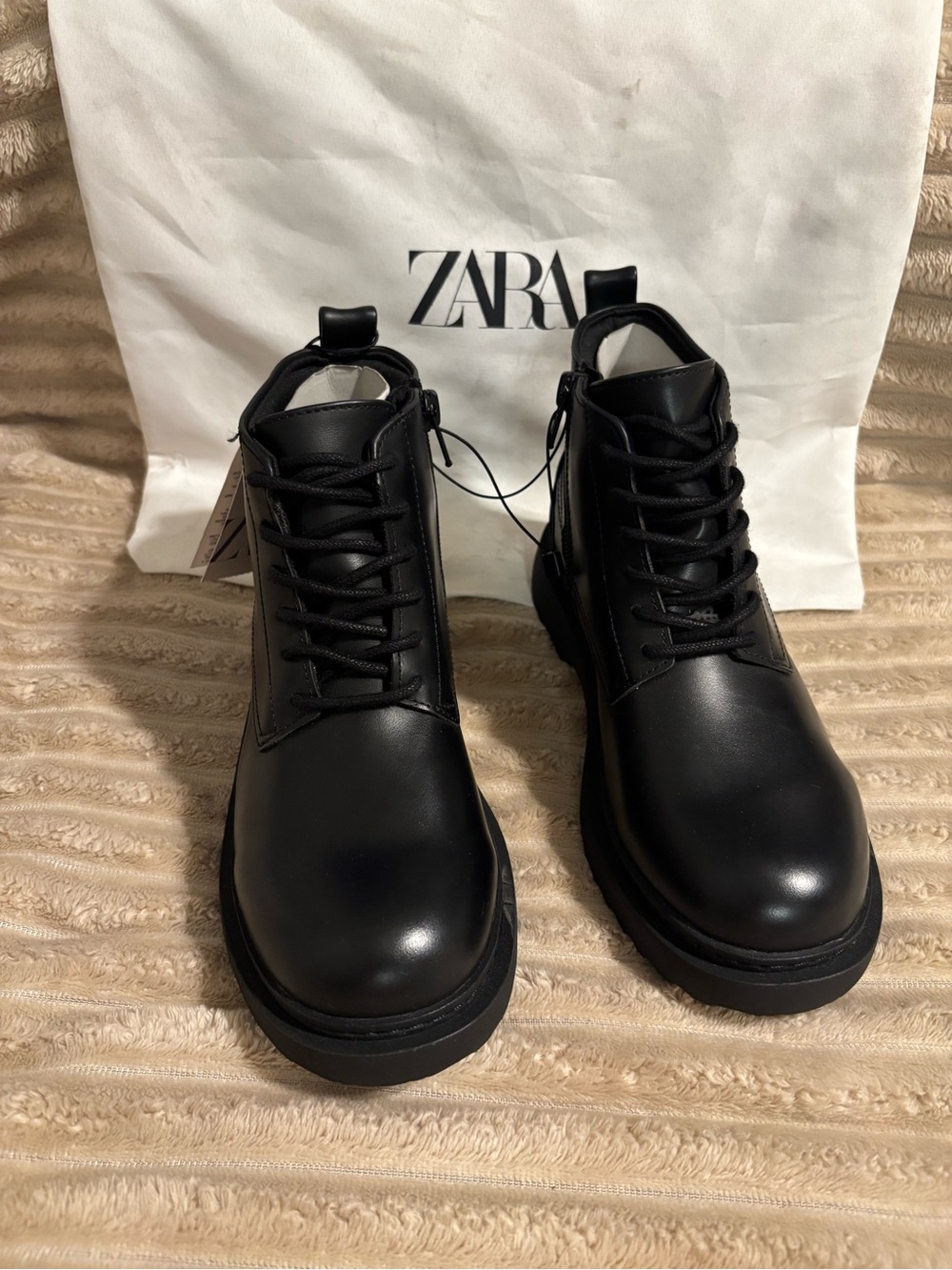 Zara Black Kids Lace-Up Ankle Boots